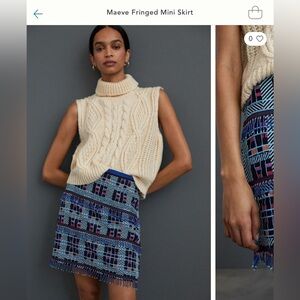 Maeve blue / multicolored skirt with beaded fringe